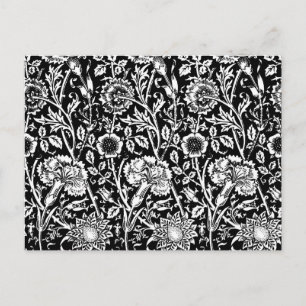 Art Nouveau Carnation Damask, Black and White Postcard