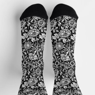 Art Nouveau Carnation Damask, Black and White Socks