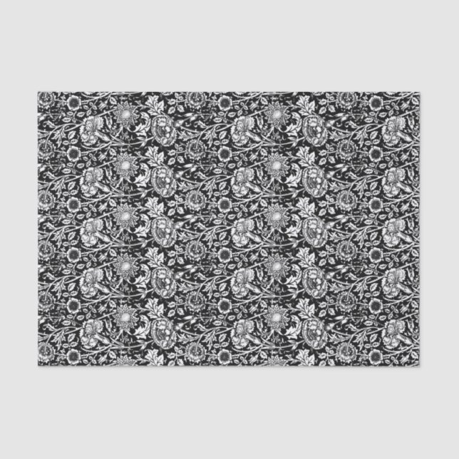 Art Nouveau Carnation Damask, Black and White Tissue Paper (Front)