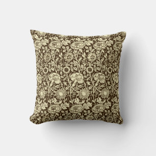 Art Nouveau Carnation Damask, Brown and Cream Cushion
