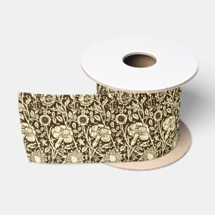 Art Nouveau Carnation Damask, Brown and Cream Satin Ribbon