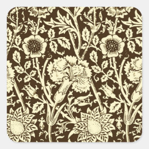 Art Nouveau Carnation Damask, Brown and Cream Square Sticker