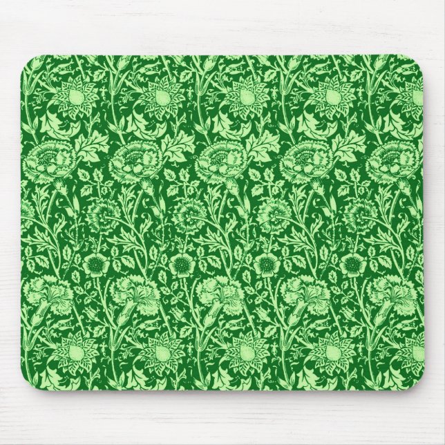 Art Nouveau Carnation Damask, Emerald Green Mouse Mat (Front)