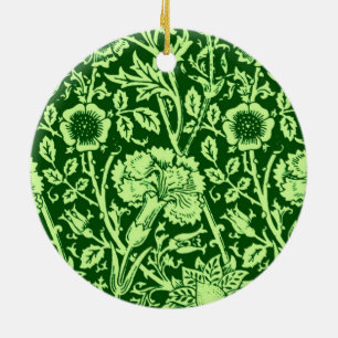 Art Nouveau Carnation Damask, Forest Green Ceramic Tree Decoration