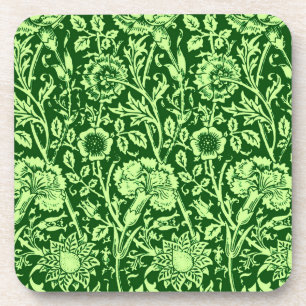 Art Nouveau Carnation Damask, Forest Green Coaster