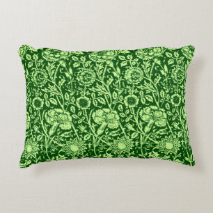Art Nouveau Carnation Damask, Forest Green Decorative Cushion