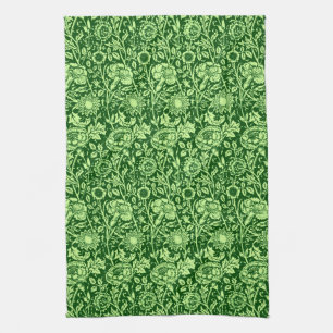 Art Nouveau Carnation Damask, Forest Green Tea Towel