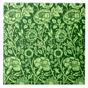 Art Nouveau Carnation Damask, Forest Green Tile