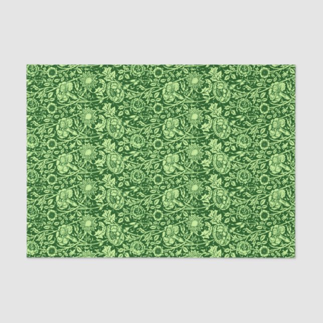 Art Nouveau Carnation Damask, Forest Green Tissue Paper (Front)