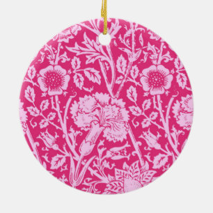 Art Nouveau Carnation Damask, Fuchsia Pink Ceramic Tree Decoration