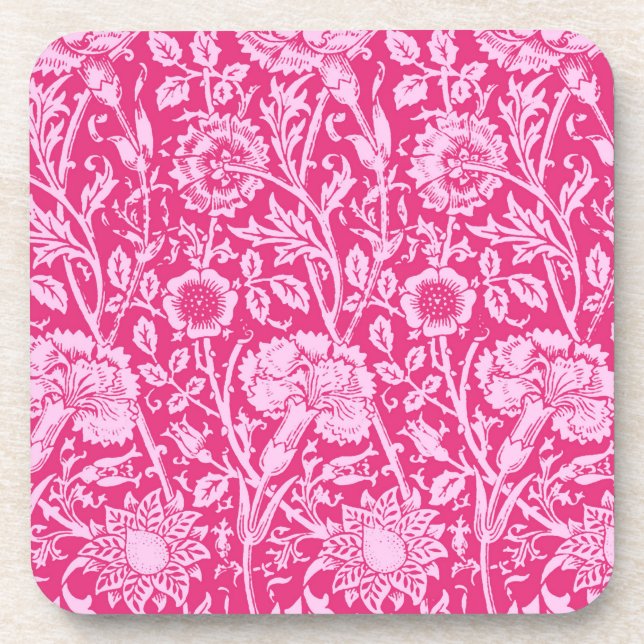 Art Nouveau Carnation Damask, Fuchsia Pink Coaster (Front)
