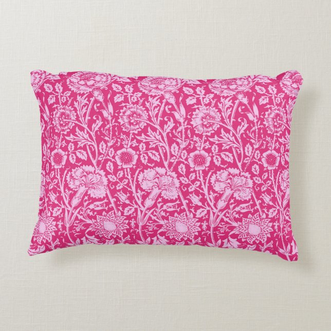 Art Nouveau Carnation Damask, Fuchsia Pink Decorative Cushion (Back)