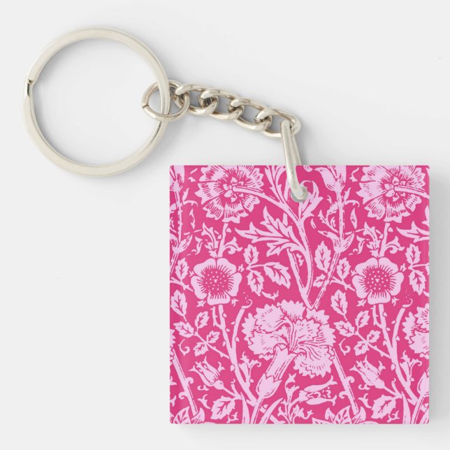 Art Nouveau Carnation Damask, Fuchsia Pink Key Ring (Front)