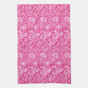 Art Nouveau Carnation Damask, Fuchsia Pink Tea Towel
