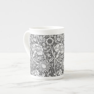Art Nouveau Carnation Damask, Grey / Grey Bone China Mug