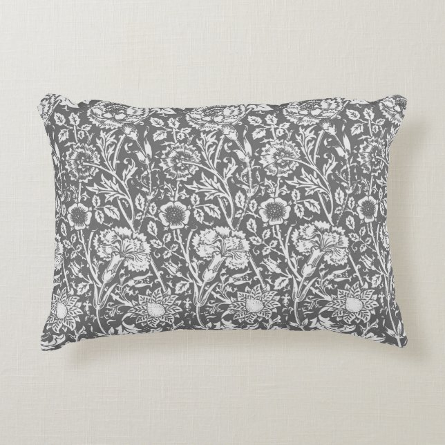 Art Nouveau Carnation Damask, Grey / Grey Decorative Cushion (Front)