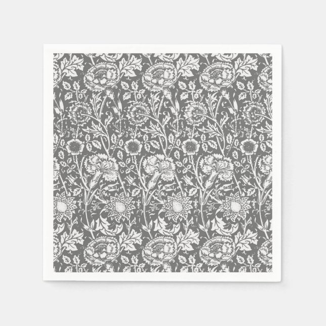 Art Nouveau Carnation Damask, Grey / Grey Napkin (Front)