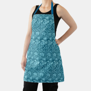Art Nouveau Carnation Damask, Indigo and Sky Blue  Apron
