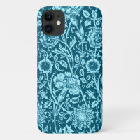 Art Nouveau Carnation Damask, Indigo and Sky Blue 