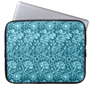 Art Nouveau Carnation Damask, Indigo and Sky Blue Laptop Sleeve