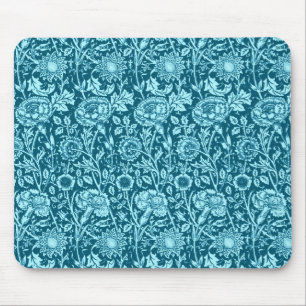 Art Nouveau Carnation Damask, Indigo and Sky Blue  Mouse Mat