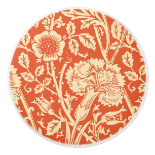 Art Nouveau Carnation Damask, Mandarin Orange Ceramic Knob