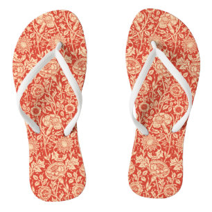Art Nouveau Carnation Damask, Mandarin Orange Flip Flops