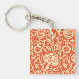 Art Nouveau Carnation Damask, Mandarin Orange Key Ring