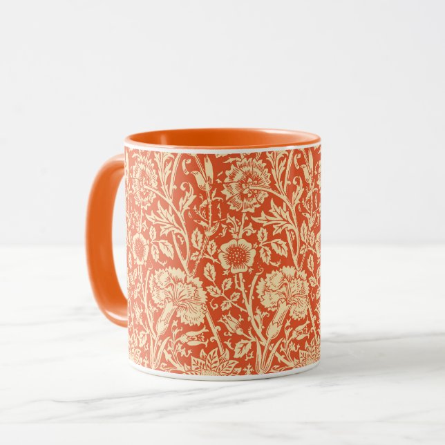 Art Nouveau Carnation Damask, Mandarin Orange Mug (Front Left)