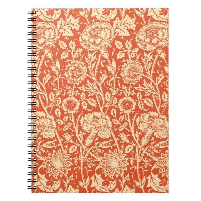 Art Nouveau Carnation Damask, Mandarin Orange Notebook (Front)
