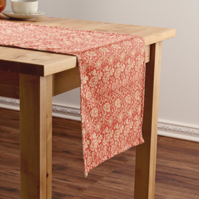 Art Nouveau Carnation Damask, Mandarin Orange Short Table Runner (In Situ)