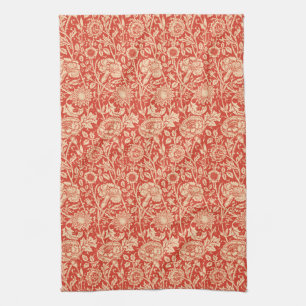Art Nouveau Carnation Damask, Mandarin Orange Tea Towel