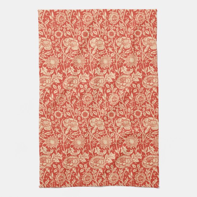 Art Nouveau Carnation Damask, Mandarin Orange Tea Towel (Vertical)