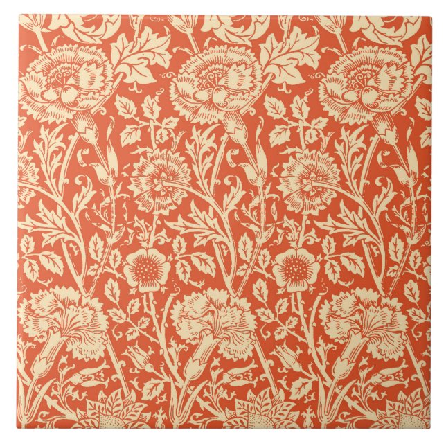 Art Nouveau Carnation Damask, Mandarin Orange Tile (Front)