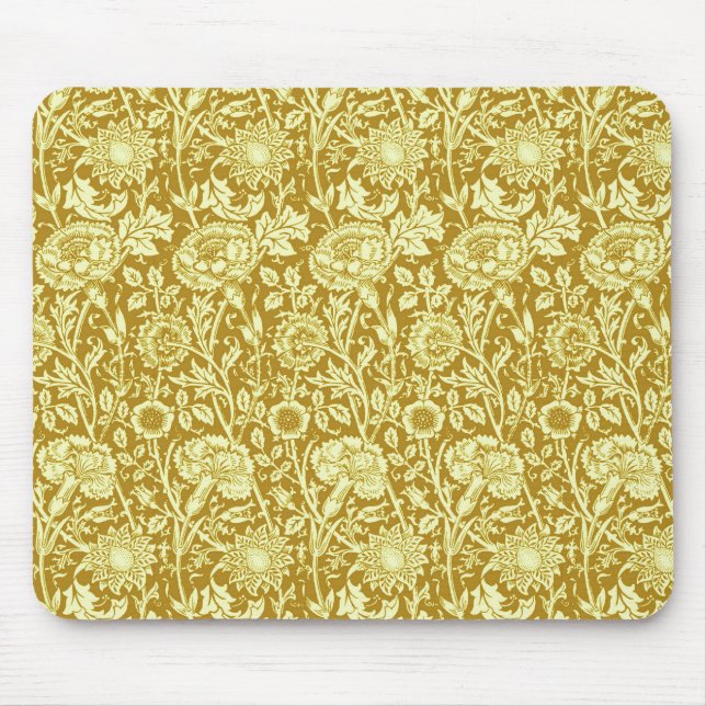 Art Nouveau Carnation Damask, Mustard and Yellow  Mouse Mat (Front)