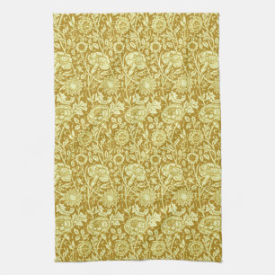 Art Nouveau Carnation Damask, Mustard and Yellow   Tea Towel