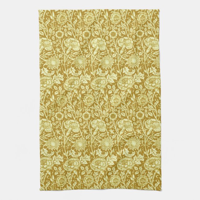 Art Nouveau Carnation Damask, Mustard and Yellow   Tea Towel (Vertical)