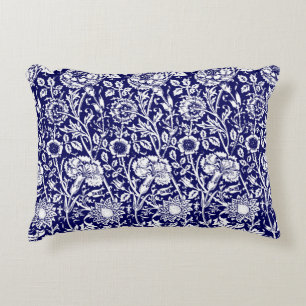 Art Nouveau Carnation Damask, Navy and White Decorative Cushion