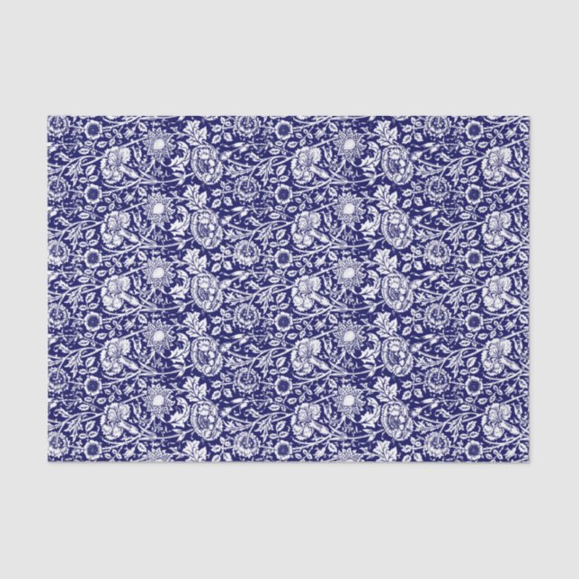Art Nouveau Carnation Damask, Navy and White Tissue Paper (Front)