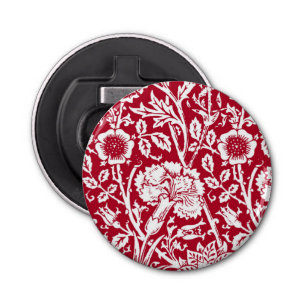 Art Nouveau Carnation Damask, Red and White Bottle Opener