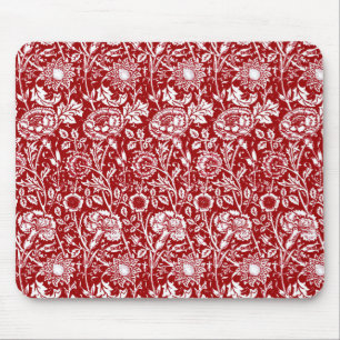 Art Nouveau Carnation Damask, Red and White Mouse Mat