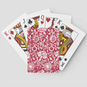 Art Nouveau Carnation Damask, Red and White  Playing Cards