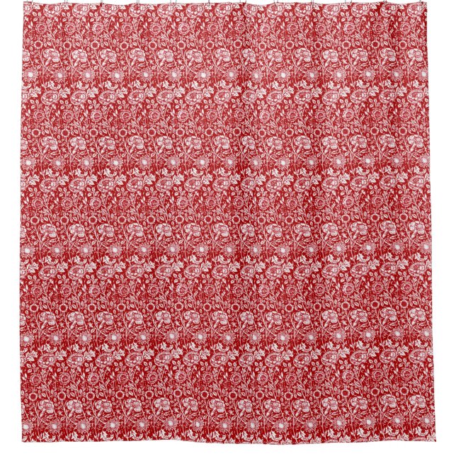 Art Nouveau Carnation Damask, Red and White Shower Curtain (Front)