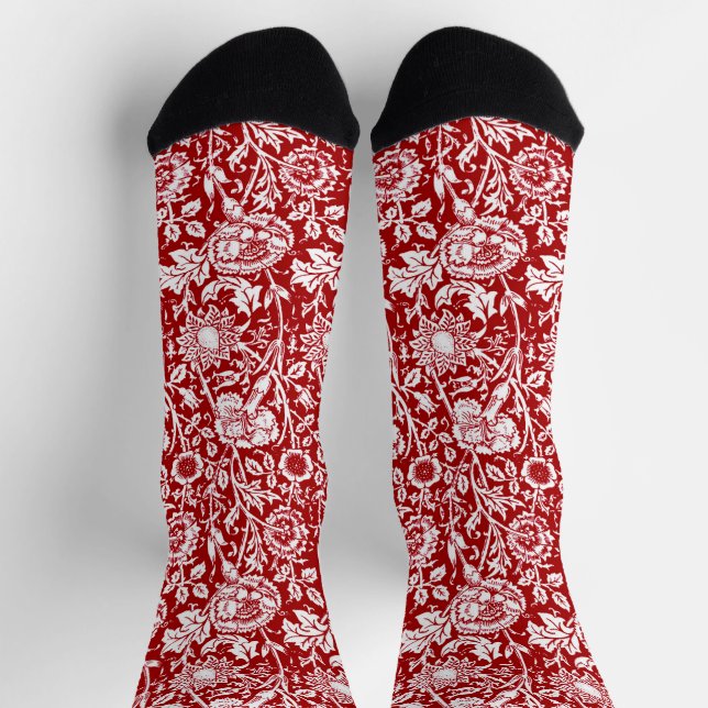 Art Nouveau Carnation Damask, Red and White Socks (Top)