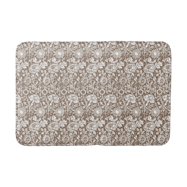 Art Nouveau Carnation Damask, Taupe and White Bath Mat (Front)