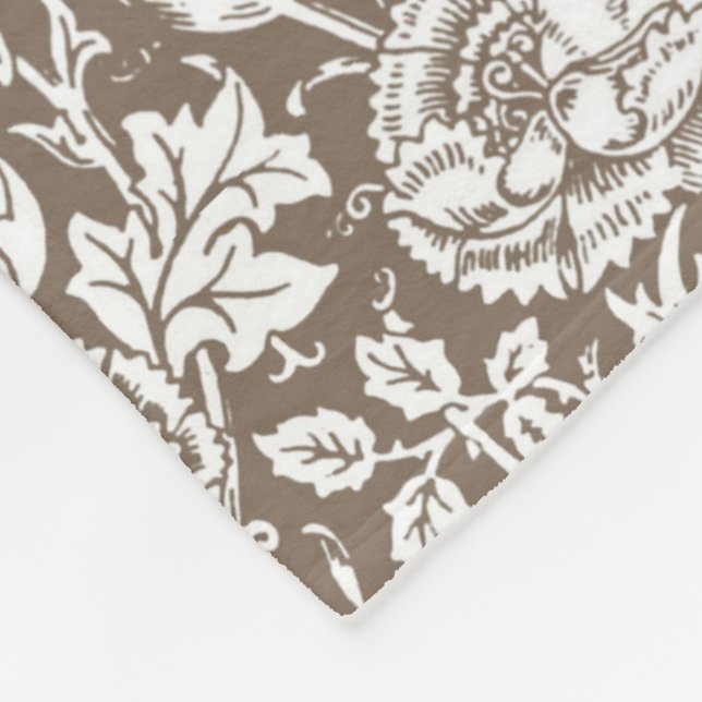 Art Nouveau Carnation Damask, Taupe and White Fleece Blanket (Corner)