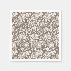 Art Nouveau Carnation Damask, Taupe and White Napkin