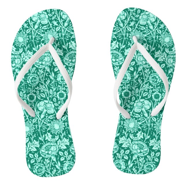 Art Nouveau Carnation Damask, Turquoise and Aqua Flip Flops (Footbed)