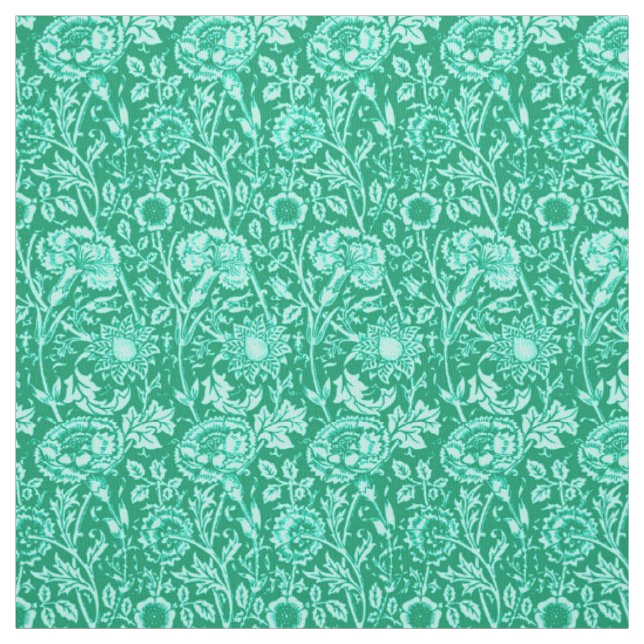 Art Nouveau Carnation Damask, Turquoise Fabric (Swatch)