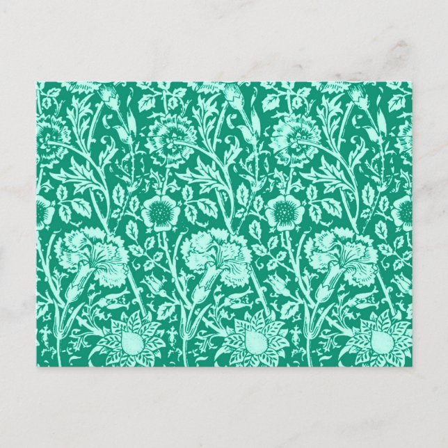 Art Nouveau Carnation Damask, Turquoise Postcard (Front)